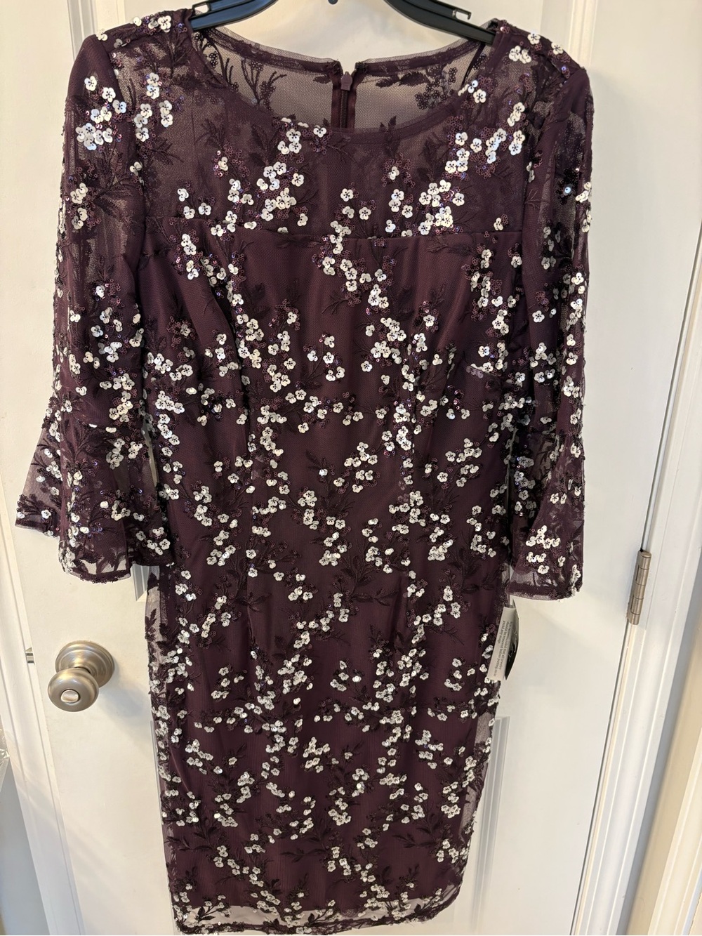 Alex Evenings Plum Sequin Floral Midi Dress
